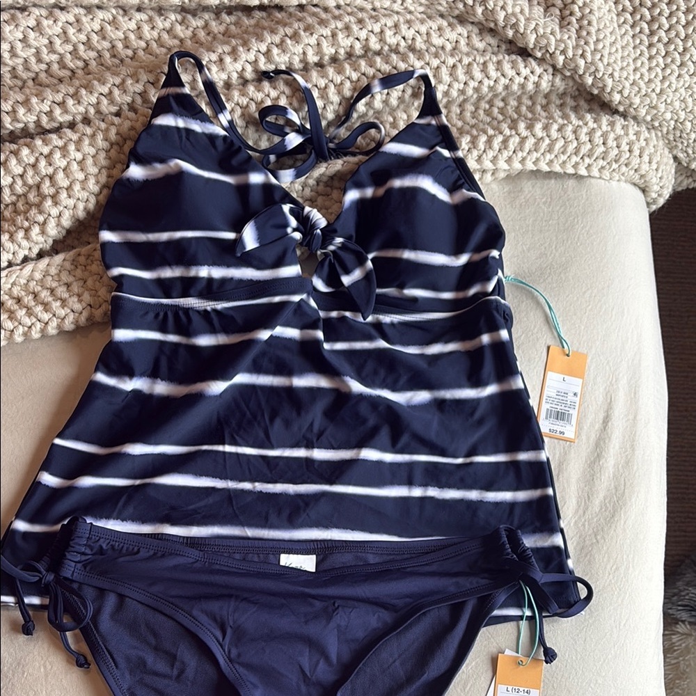 Navy & White Striped Tankini Swim Set NWT